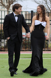 Elegant Black Strapless Mermaid Gown in Satin with Bow for Prom
