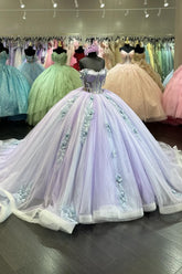 Princess Quinceanera Dress in Lilac with Off-the-Shoulder Sequin Applique and Tulle