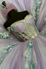 Princess Quinceanera Dress in Lilac with Off-the-Shoulder Sequin Applique and Tulle