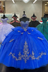 Royal Blue Sparkle Sweetheart Ball Gown with Applique Tulle Quinceanera Dress