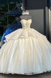 Sweetheart Princess Quinceanera Dress with Sparkly Apricot Sequin Applique on Tulle