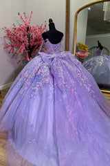 Princess Quinceanera Dress with Sparkly Lavender Spaghetti Straps and Appliques