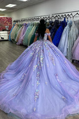 Off the Shoulder Ball Gown Quinceanera Dress in Sparkly Lavender Rose with Appliques