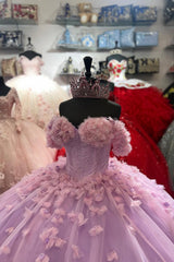 Off the Shoulder Princess Tulle Quinceanera Dress in Candy Pink with Applique