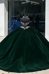 Velvet Quinceanera Dress with Pine Sweetheart Beaded Applique