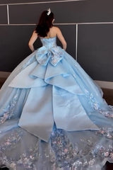 Sweetheart Ball Gown in Sky Blue with Tulle Applique and Beading for Quinceanera