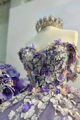 Princess Quinceanera Dress with Sparkly Purple Appliques and Off-the-Shoulder Design