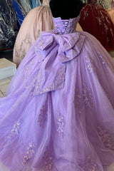 Sweetheart Ball Gown with Sparkly Lilac Tulle and Bow Applique for Quinceanera