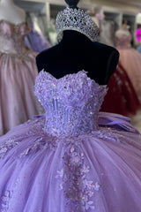 Sweetheart Ball Gown with Sparkly Lilac Tulle and Bow Applique for Quinceanera