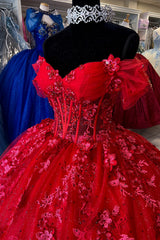 Red Sparkle Off-Shoulder Tulle Quinceanera Dress with Applique