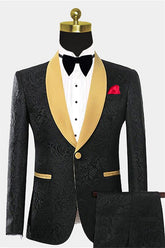 Stylish Black Two-Piece Groom and Groomsmen Suits with One Button