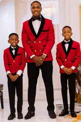 Fancy Red Best-Fitted Double-Breasted Wedding Suits with Black Lapel