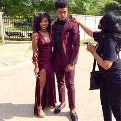 Burgundy Casual Prom Party Suit for Man with Two Pieces