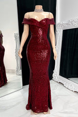 Elegant Gorgeous Off-The-Shoulder Sequins Slit Evening Dress