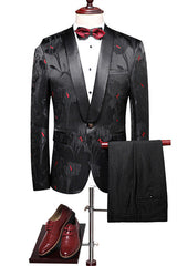 Fashion Black Jacquard Slim Fit Prom Suit for Man in Two Pieces