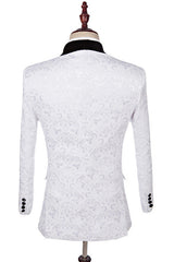 Dillon White Fashion Jacquard Shawl Lapel Three-Piece Wedding Suits