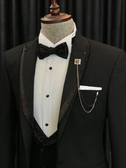 Benjamin Special Design with Sparkle Black Peaked Lapel Black Wedding Suits