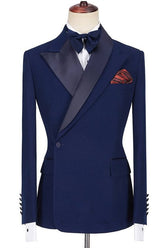 Fashion Dark Navy Peaked Lapel Formal Dinner Prom Suits