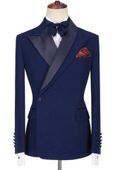 Fashion Dark Navy Peaked Lapel Formal Dinner Prom Suits