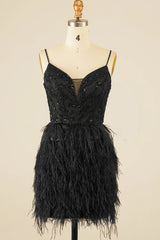 Pink Sequins Tight Homecoming Dress/Mini Dress with Feathers