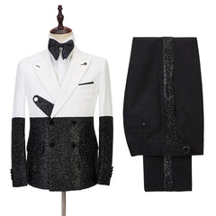 Gorgeous Fashion Slim Fit White and Sparkle Double-Breasted Men's Suit