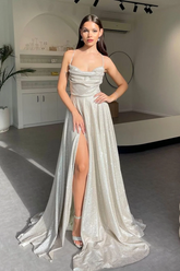 Halter Sleeveless Long Split Formal Dress With Pleated Sequins