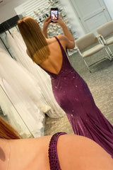 Purple Mermaid Prom Dress with Beaded V-neck