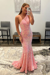 Long Mermaid Prom Dress with Coral Sequins