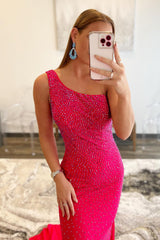 One-Shoulder Mermaid Prom Dress in Hot Pink