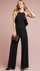 Chic Black Halter Ruffles Women's Jump Suit