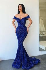 Royal Blue Off-The-Shoulder Sweetheart Evening Dress Mermaid With Sequins