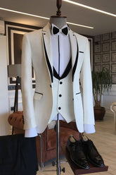 Gentle Designer Black Groom Wedding Suits with White Notched Lapel