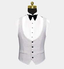 Floral White Men's Suits with Black Lapel Three-Piece Dinner Suits for Men