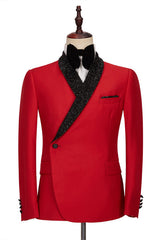 Red Shawl Lapel Bespoke Joseph Wedding Men's Suits with Black Pants