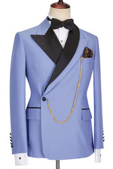 Modern Blue Best-Fitted Peaked Lapel Business Prom Suit for Guys