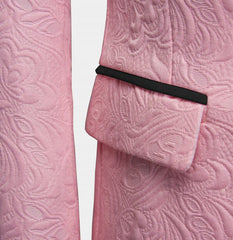 Gorgeous Pink Jacquard Three-Piece Prom Suits Men's Suits with Black Lapel