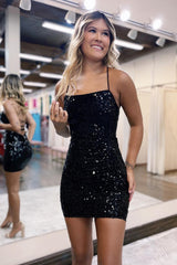 Sparkly Silver Lace-Up Sequins Tight Short Homecoming Dress/Mini Dress