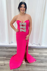 Long Fuchsia Sweetheart Mermaid Prom Dress in Satin with Slit