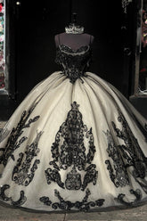 Black Apricot Sparkle Cold Shoulder Ball Gown with Sequined Tulle Embroidery for Quinceanera