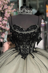 Black Apricot Sparkle Cold Shoulder Ball Gown with Sequined Tulle Embroidery for Quinceanera