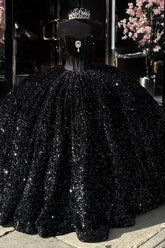 Strapless Black Ball Gown with Sparkly Sequins and Rhinestones for Quinceanera