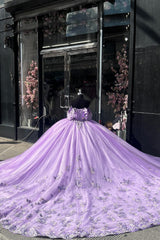 Off the Shoulder Purple Tulle Quinceanera Dress with Sparkly Ruffles and Sequined Appliques