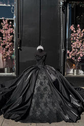 Sweetheart Ball Gown with Black Satin and Beaded Details for Quinceanera