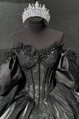 Sweetheart Ball Gown with Black Satin and Beaded Details for Quinceanera