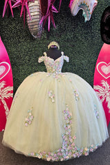 Princess Cold Shoulder Quinceanera Dress with Sparkly Daffodil Sequin Applique