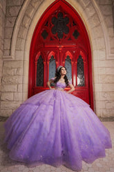 Lavender Glitter Corset Ball Gown with Off-the-Shoulder Applique for Quinceanera