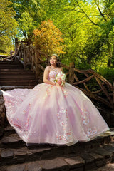Sweetheart Ball Gown in Blush Tulle with Flower Appliques for Quinceanera