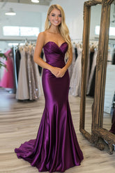 Long Satin Prom Dress in Purple Sweetheart Mermaid Style