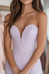 Long Sweetheart Prom Dress in Elegant Lilac Lace Mermaid Style