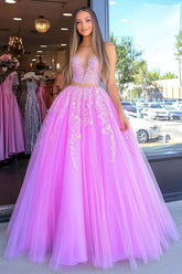 2-Piece Sweetheart Ball Gown in Princess Fuchsia Tulle with Appliques